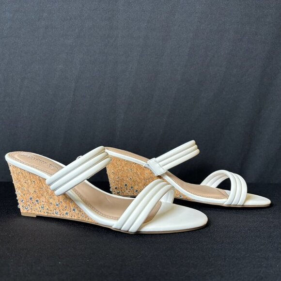 London Fog Women Sandals Slip On Wedge Heels 9W Rhinestones Holiday Party Flirty - Picture 1 of 10